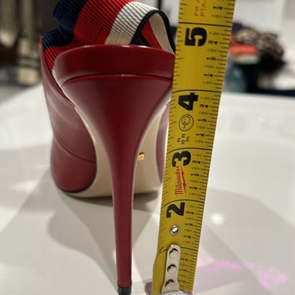 New Gucci Sylvie Red Leather Web Slingback Size 9/ 39 - Picture 10 of 12
